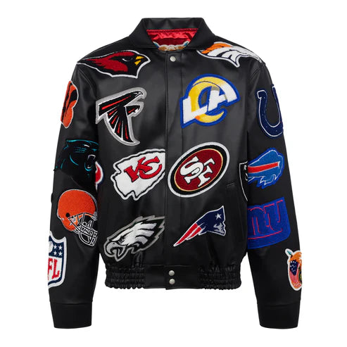 JEFF HAMILTON NFL COLLAGE VEGAN LEATHER JACKET Black