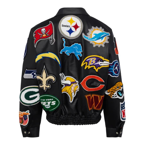 JEFF HAMILTON NFL COLLAGE VEGAN LEATHER JACKET Black