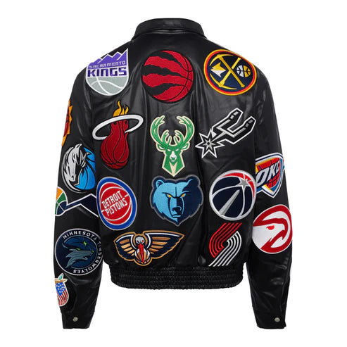 JEFF HAMILTON NBA COLLAGE VEGAN LEATHER JACKET Black