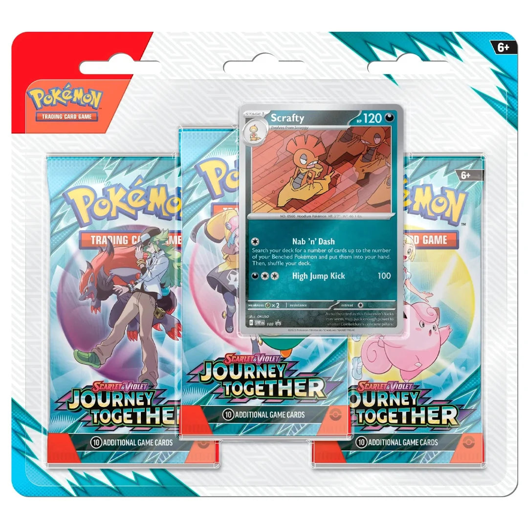 POKEMON TCG JOURNEY TOGETHER THREE BOOSTER BLISTER SCRAFTY (INGLES)