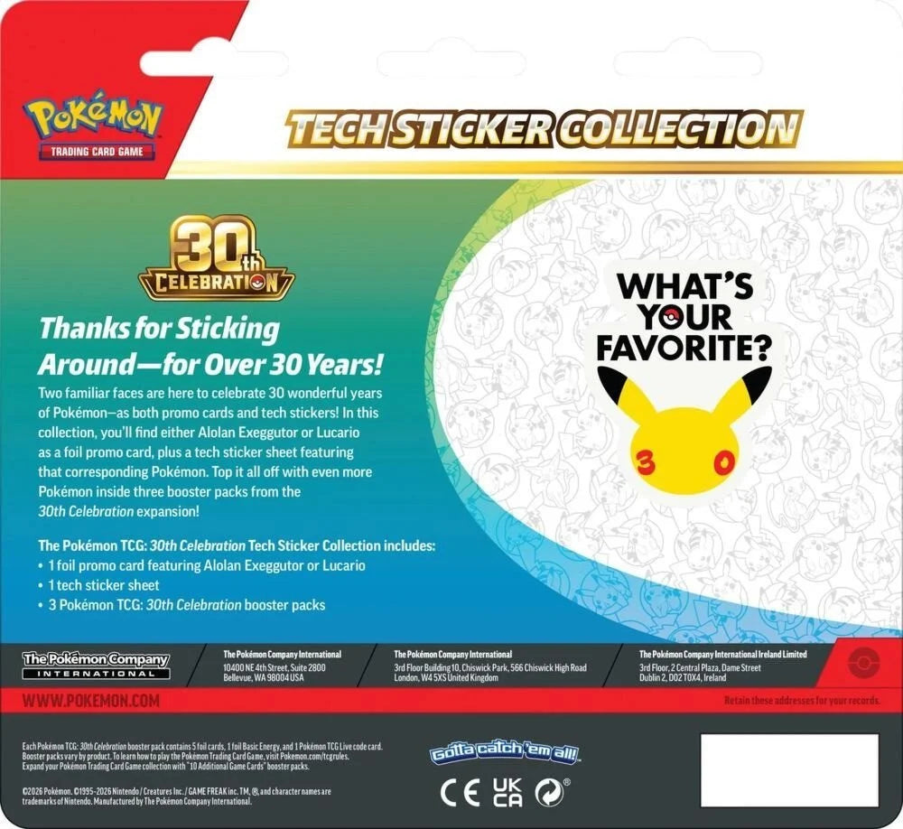 POKEMON TCG 30TH CELEBRATION TECH STICKER COLLECTION ALOLAN EXEGGCUTOR (INGLÉS)