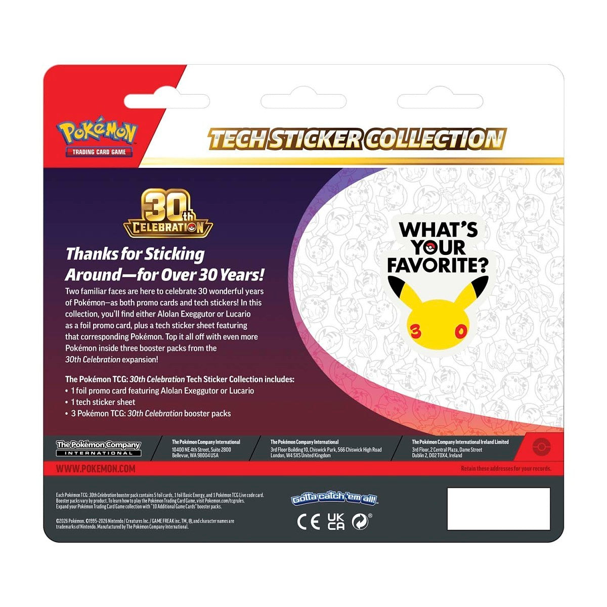 POKEMON TCG 30TH CELEBRATION TECH STICKER COLLECTION LUCARIO (INGLÉS)